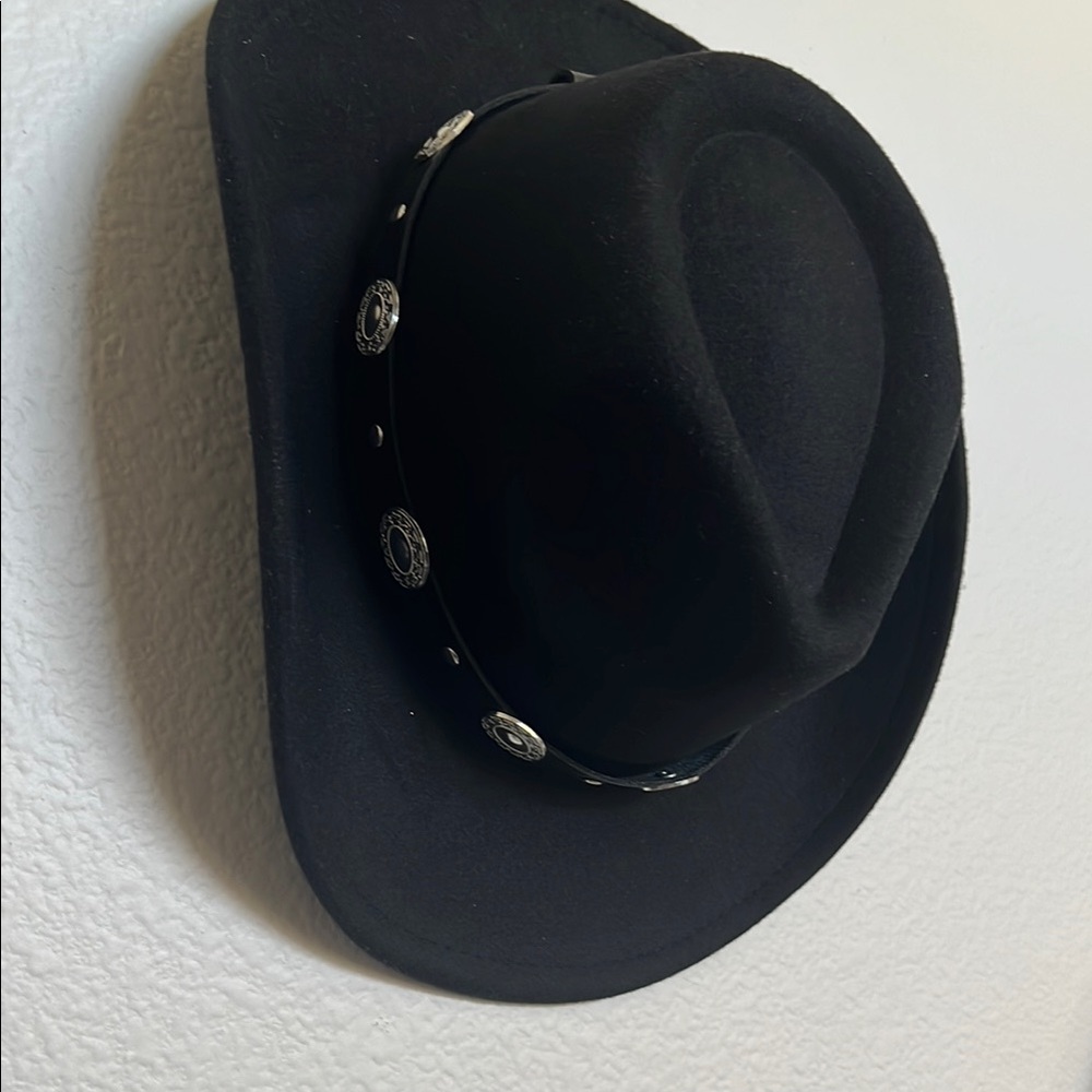 NEW Black Cowboy Hat silver accessorized Medium - Picture 5 of 9